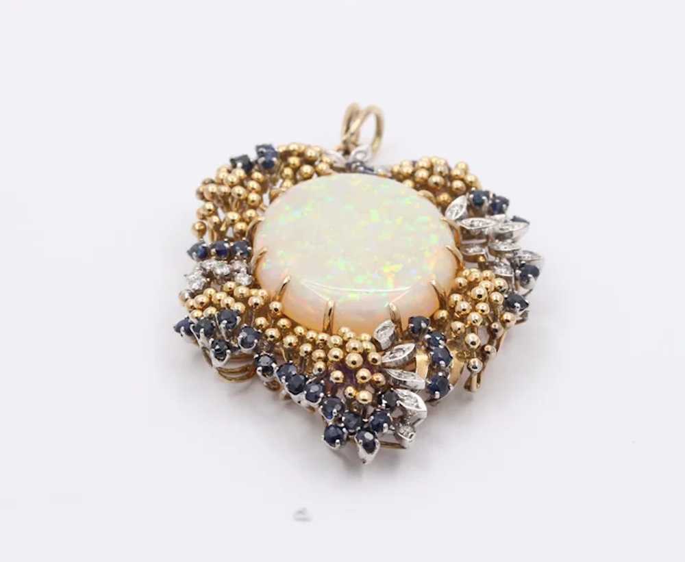 Vintage 14K Yellow Gold Giant Opal Diamond Sapphi… - image 5