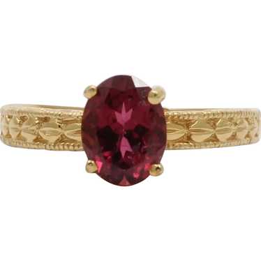 Vintage 14K Yellow Gold Rubelite Engraved Solitai… - image 1