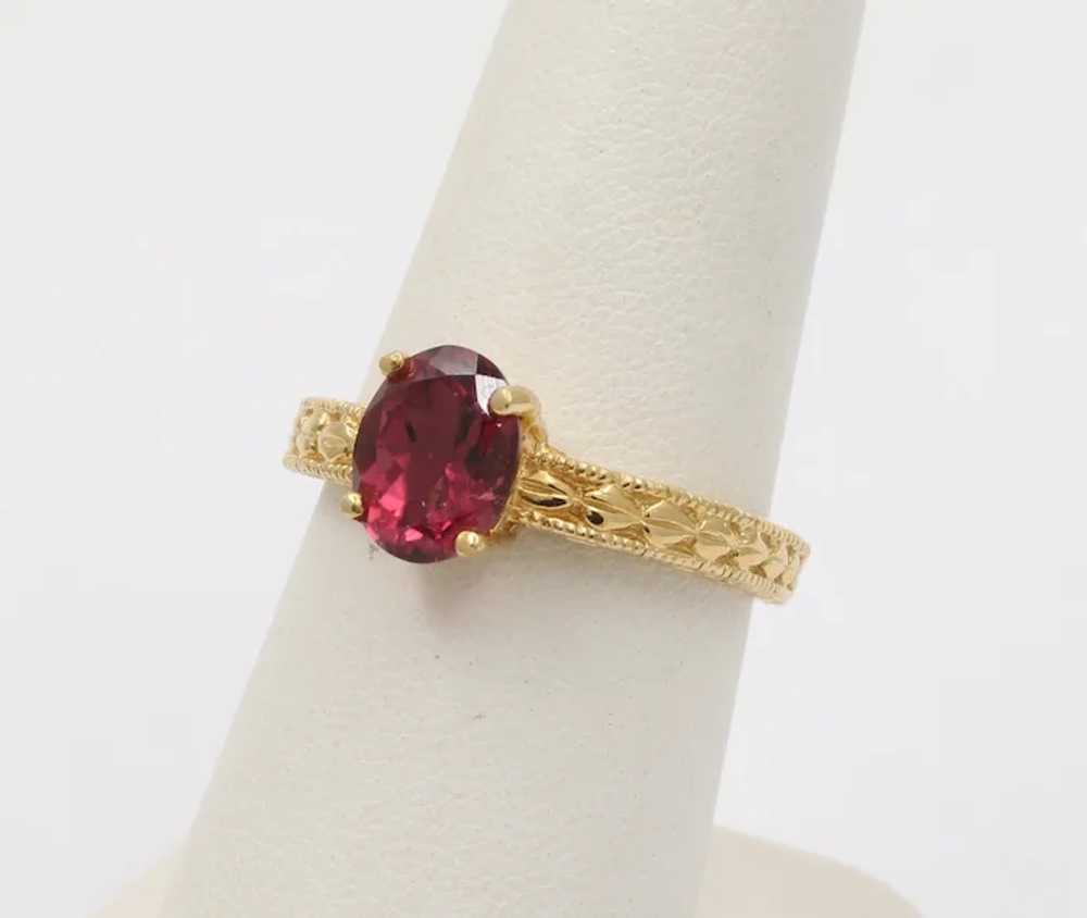 Vintage 14K Yellow Gold Rubelite Engraved Solitai… - image 2