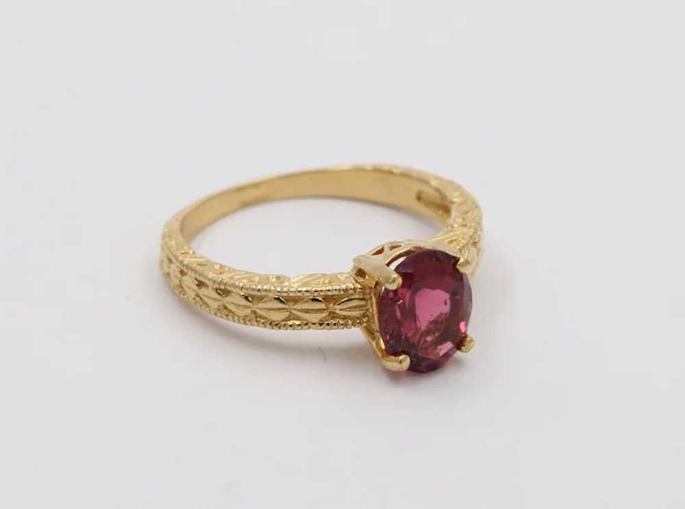 Vintage 14K Yellow Gold Rubelite Engraved Solitai… - image 5