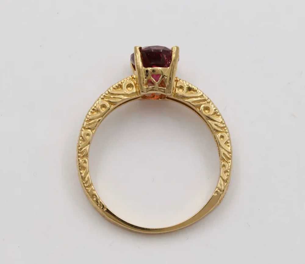 Vintage 14K Yellow Gold Rubelite Engraved Solitai… - image 6