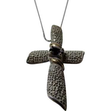 Sterling Silver Cross Pendant With Faux Midnight … - image 1