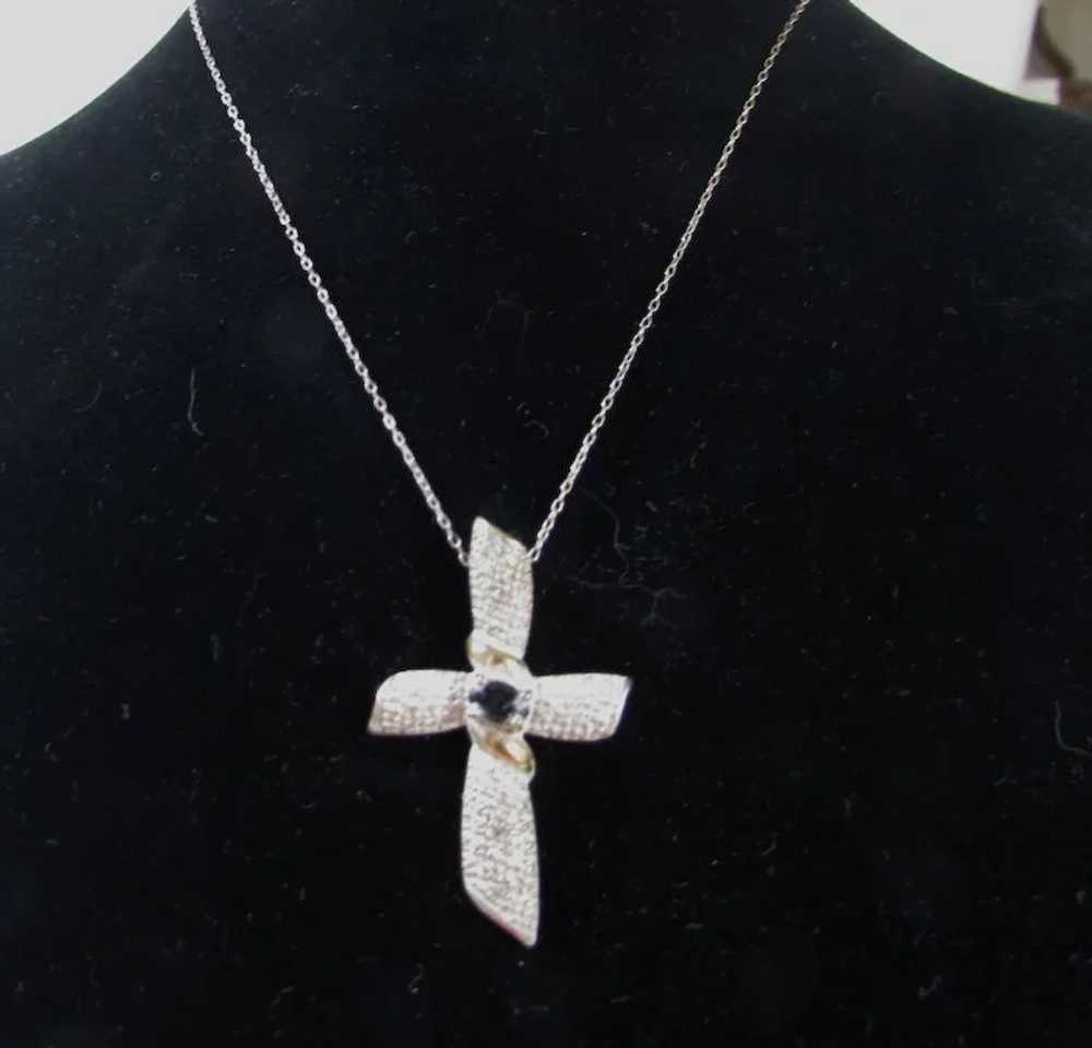 Sterling Silver Cross Pendant With Faux Midnight … - image 2