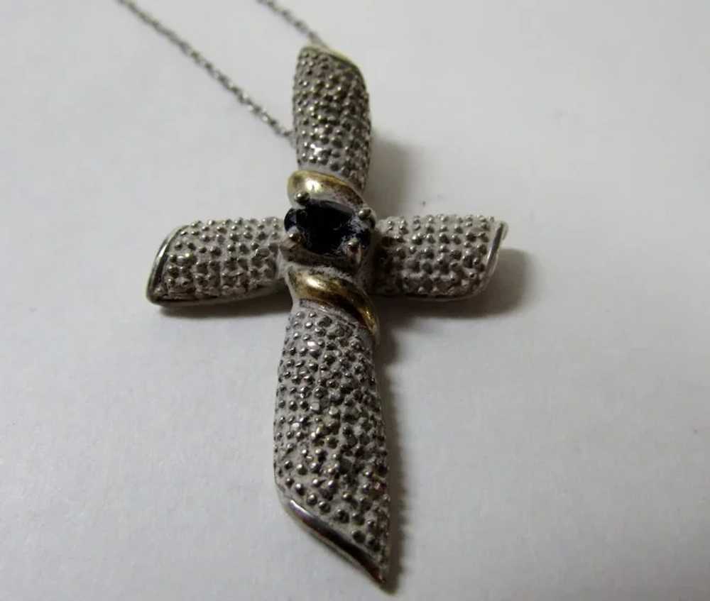 Sterling Silver Cross Pendant With Faux Midnight … - image 5