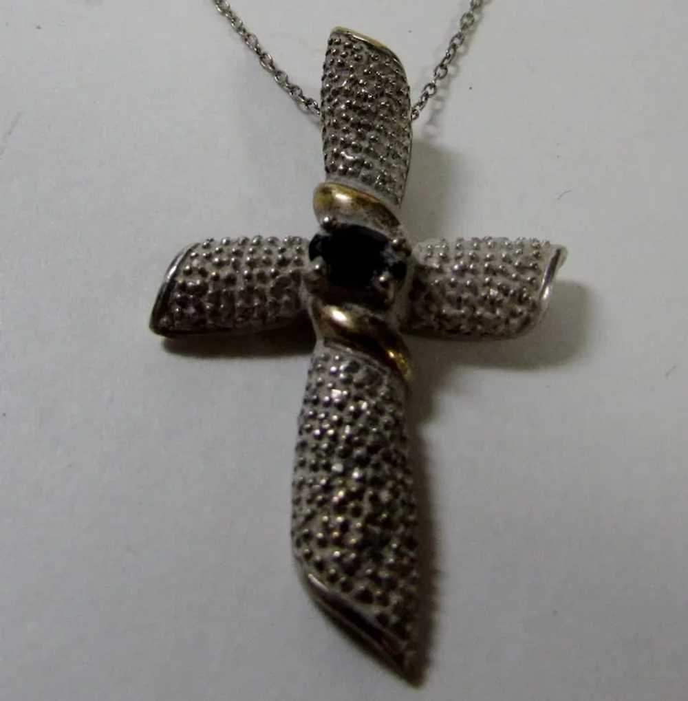 Sterling Silver Cross Pendant With Faux Midnight … - image 7
