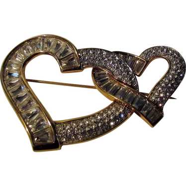 Vintage Swarovski Hearts Entwined Pin in  Goldtone