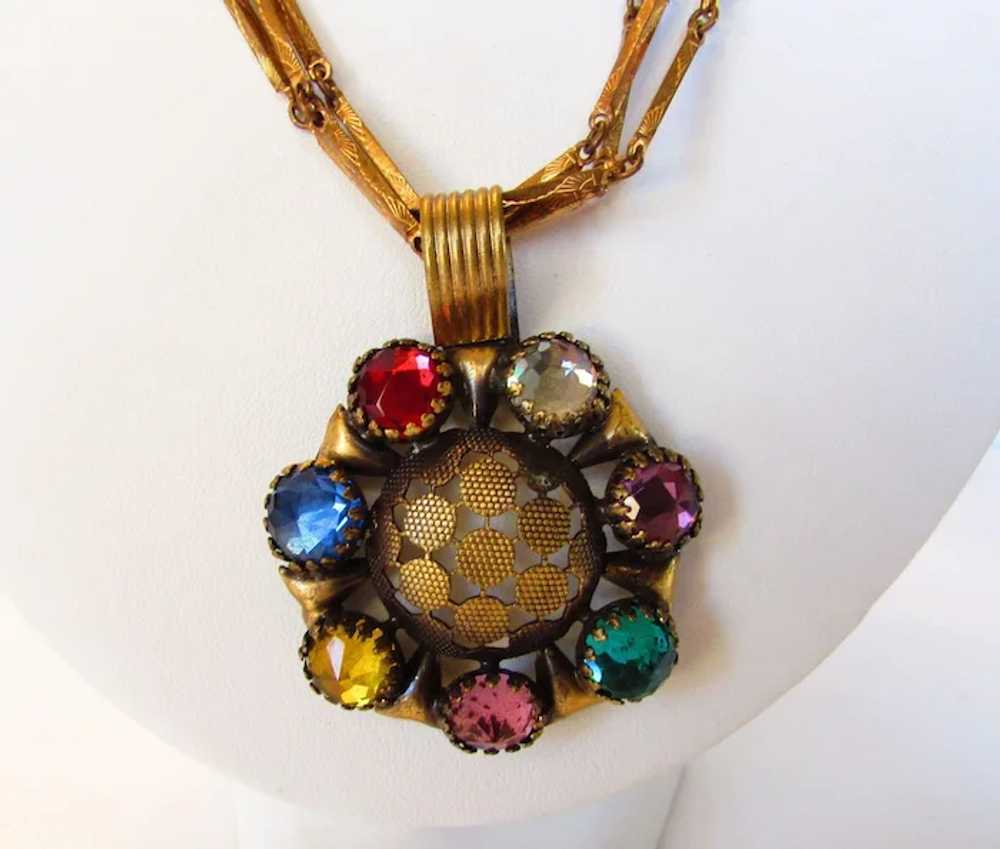 Vintage Multi Crystal Necklace With Triple Goldto… - image 2