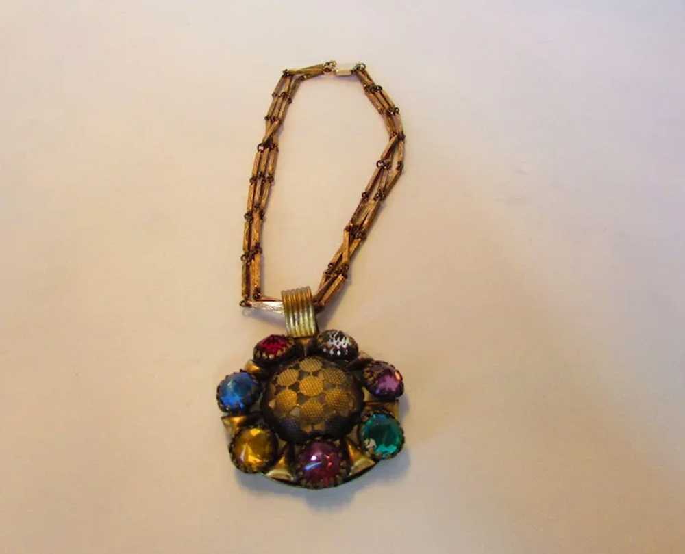 Vintage Multi Crystal Necklace With Triple Goldto… - image 3