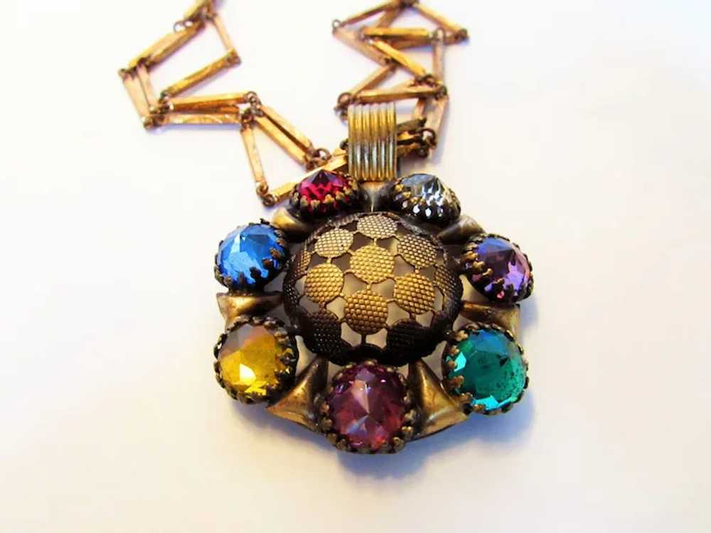 Vintage Multi Crystal Necklace With Triple Goldto… - image 4