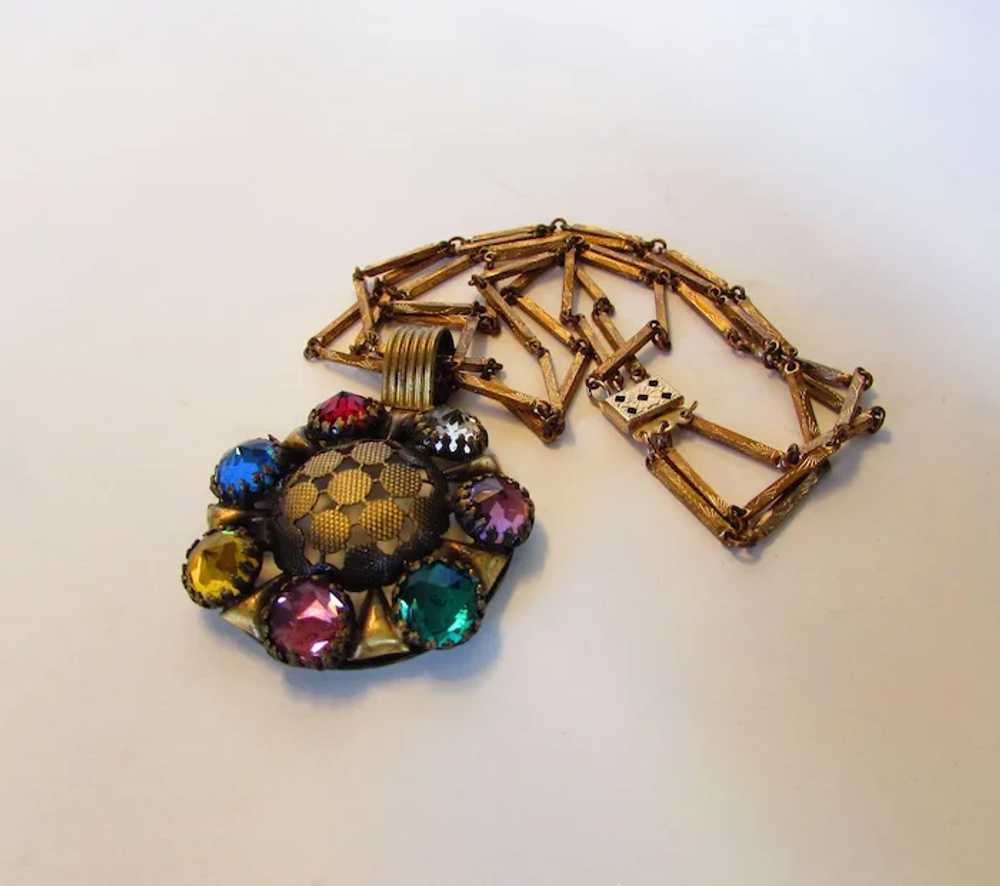 Vintage Multi Crystal Necklace With Triple Goldto… - image 8