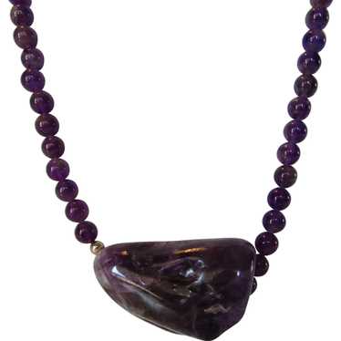 Vintage Amethyst Natural Bead Necklace With Large 