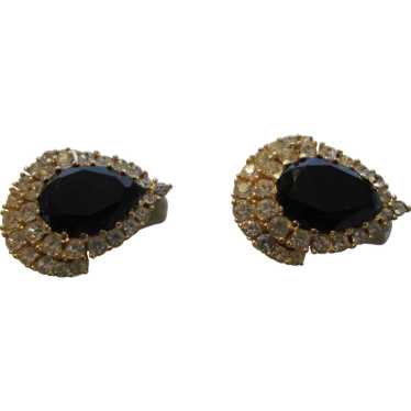 Vintage Ciner Clip On Earrings With Faux Onyx Sur… - image 1