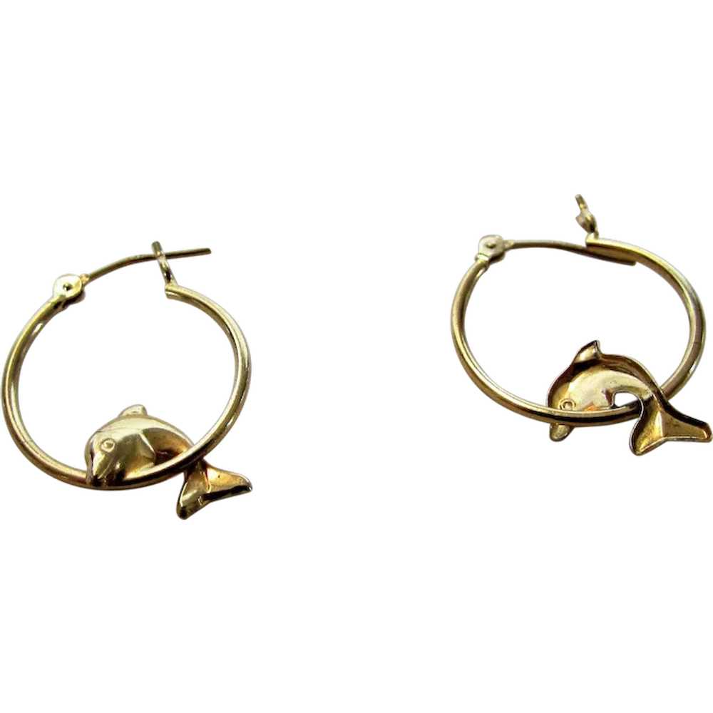 14 Karat Yellow Gold Dolphin Hoop Earrings - image 1