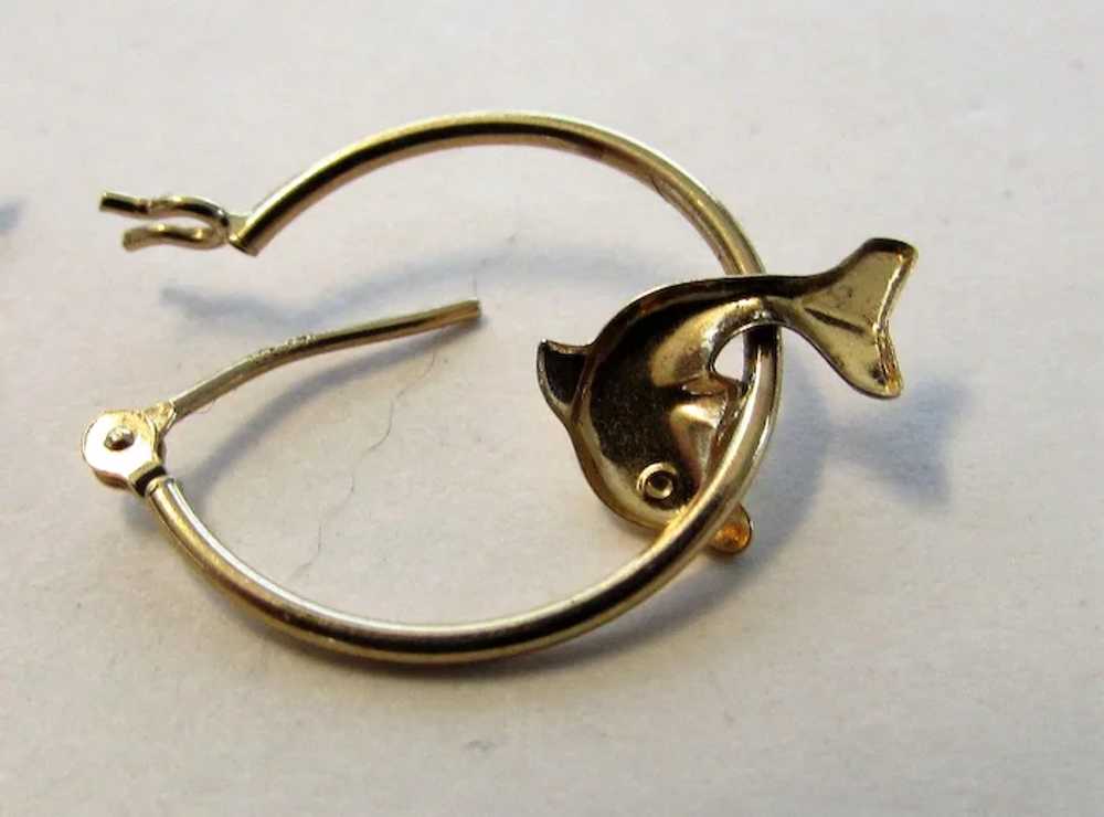 14 Karat Yellow Gold Dolphin Hoop Earrings - image 6