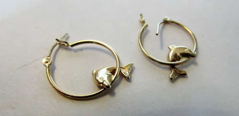 14 Karat Yellow Gold Dolphin Hoop Earrings - image 7