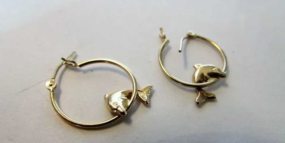 14 Karat Yellow Gold Dolphin Hoop Earrings - image 8