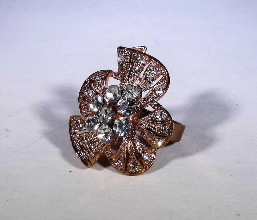 Copper Tone Costume Ring Decorated in Flower Form… - image 4