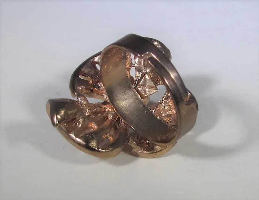 Copper Tone Costume Ring Decorated in Flower Form… - image 5