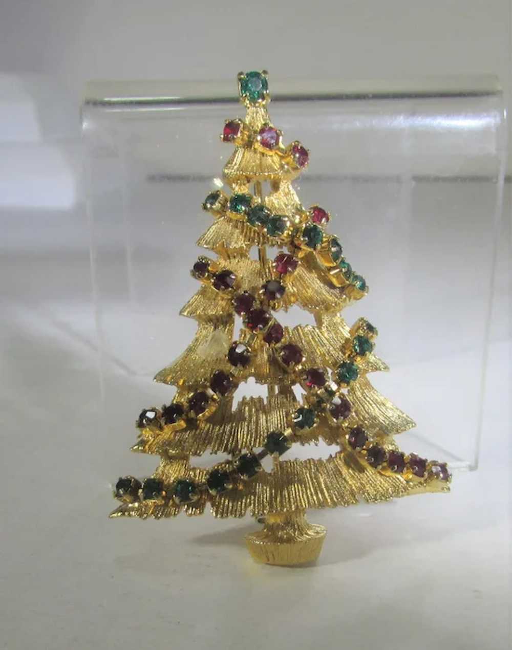 VIntage JJ Christmas Tree Pin With Red and Green … - image 2