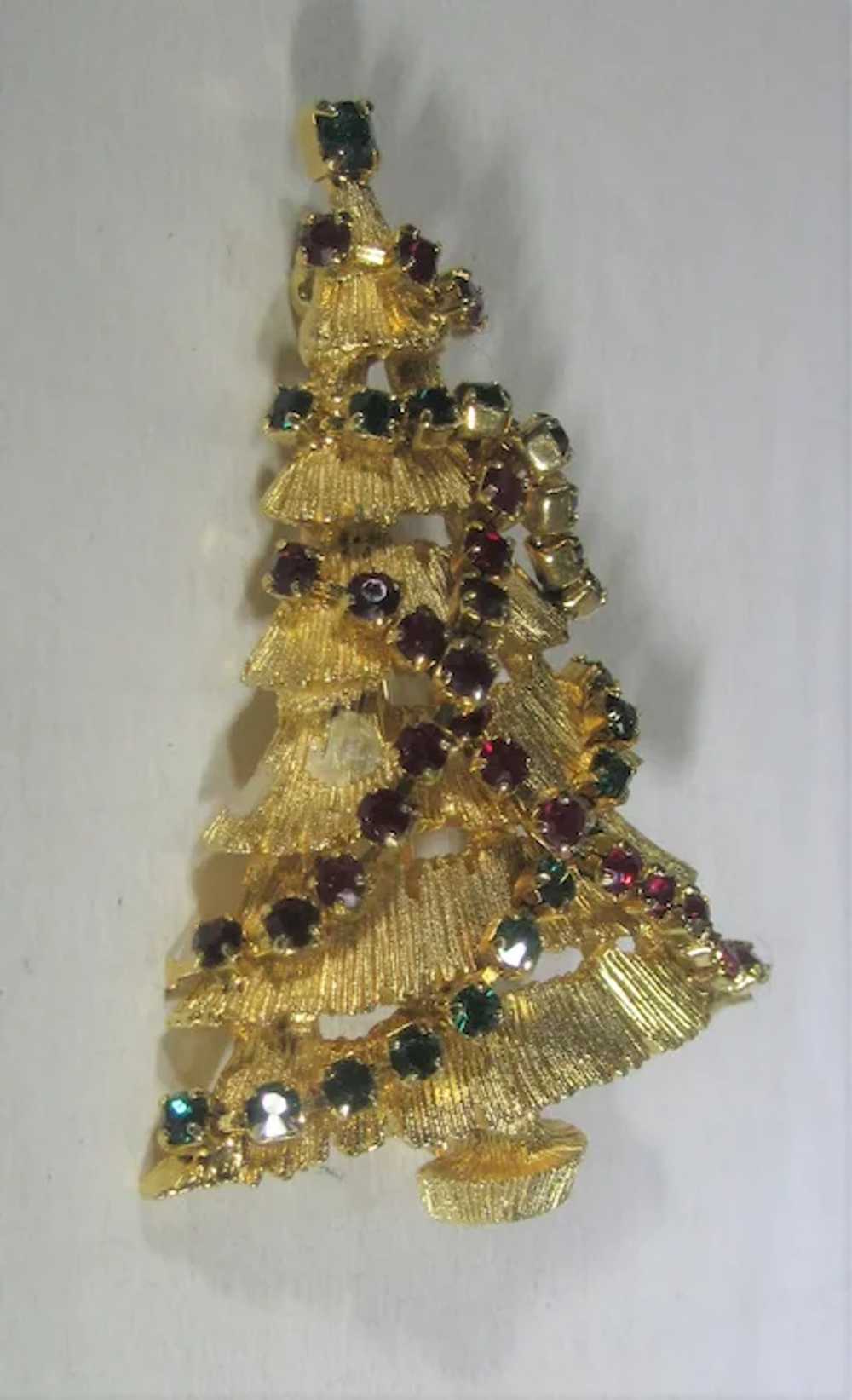 VIntage JJ Christmas Tree Pin With Red and Green … - image 3