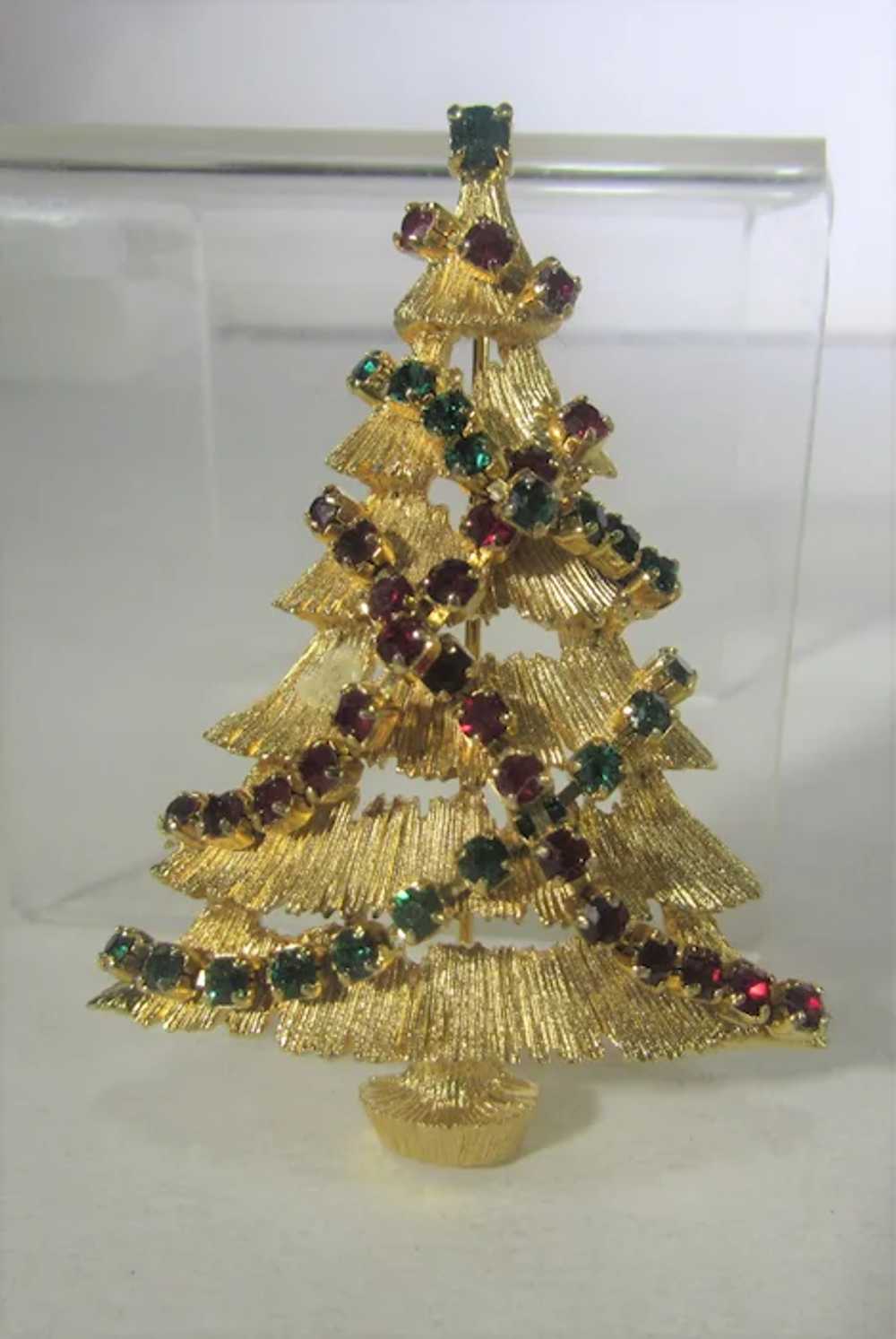 VIntage JJ Christmas Tree Pin With Red and Green … - image 5