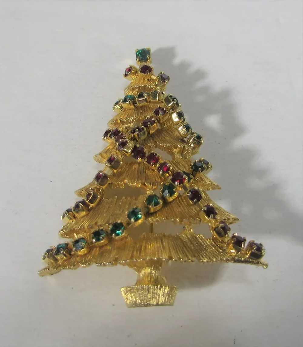 VIntage JJ Christmas Tree Pin With Red and Green … - image 6