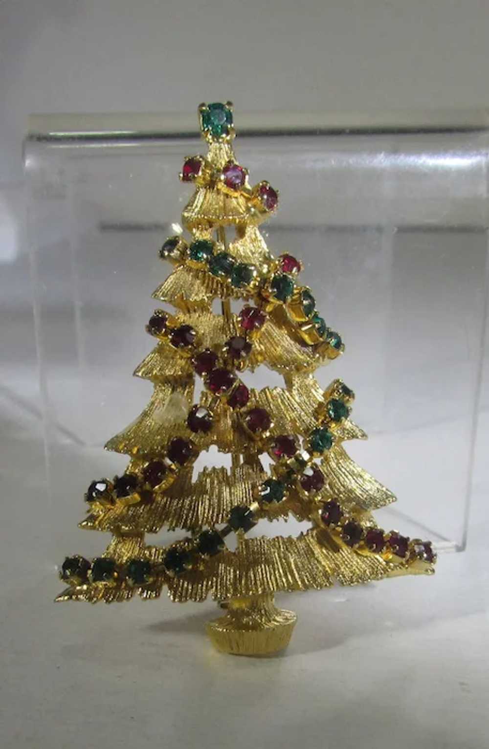 VIntage JJ Christmas Tree Pin With Red and Green … - image 9