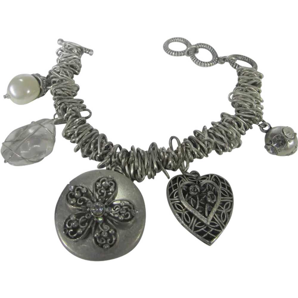 Vintage Silver Tone Charm Bracelet With Five Uniq… - image 1