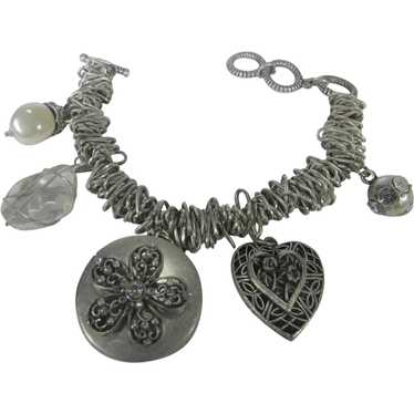 Vintage Silver Tone Charm Bracelet With Five Uniq… - image 1