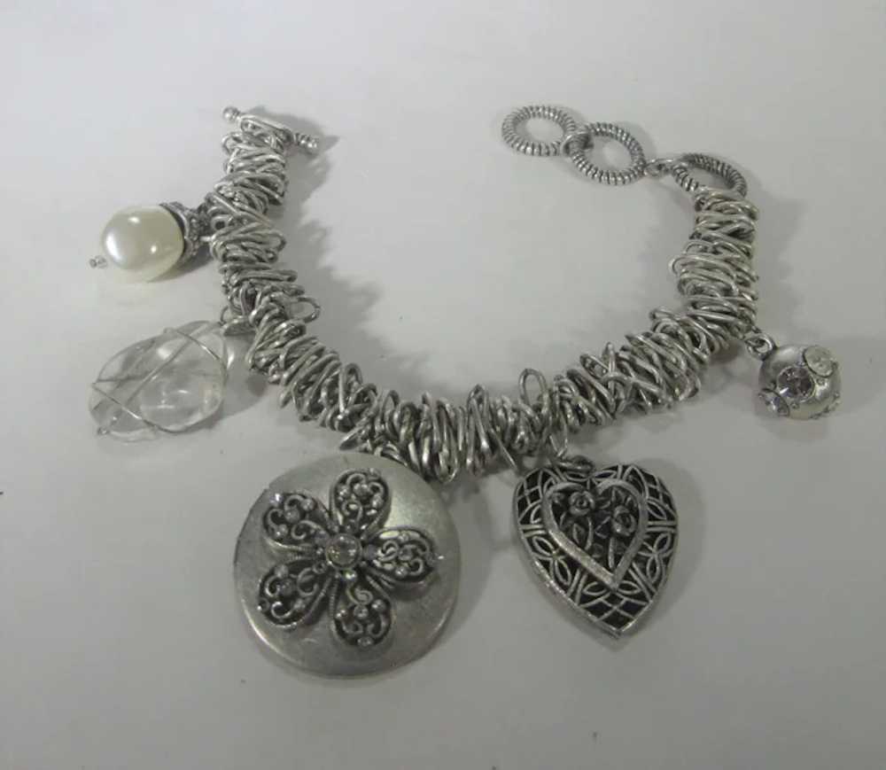 Vintage Silver Tone Charm Bracelet With Five Uniq… - image 2