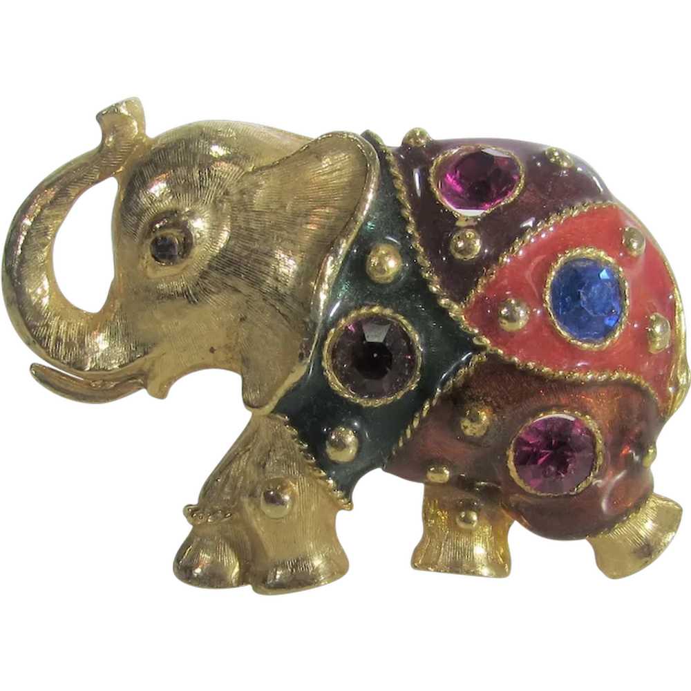 Gold Tone Elephant Trunk Up Enamelled and Variety… - image 1