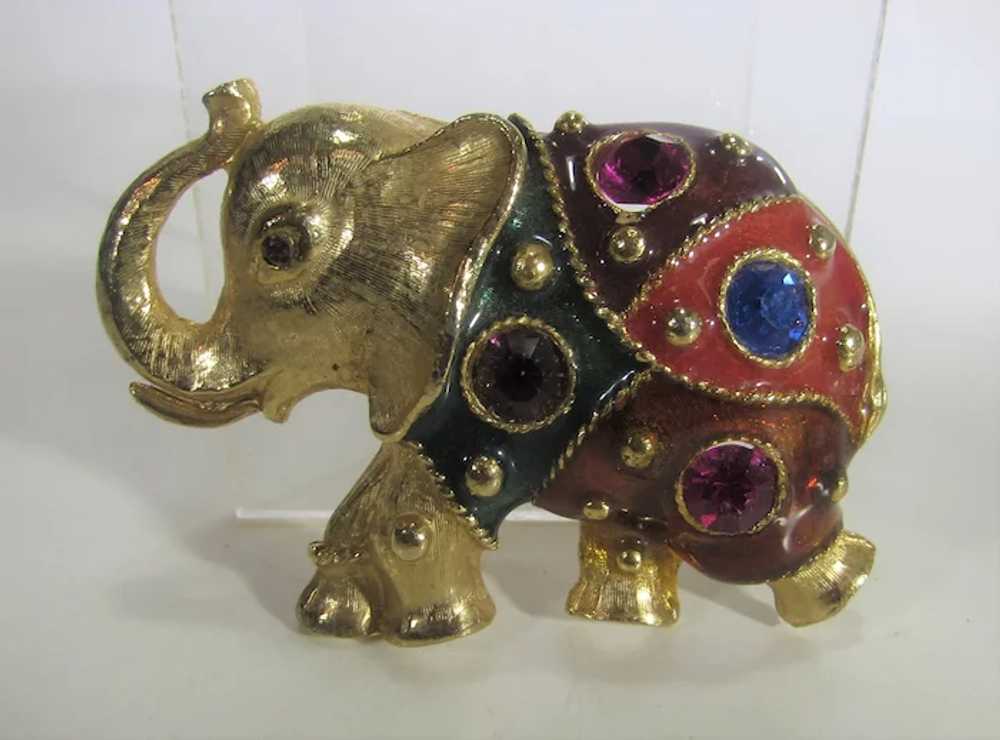 Gold Tone Elephant Trunk Up Enamelled and Variety… - image 2