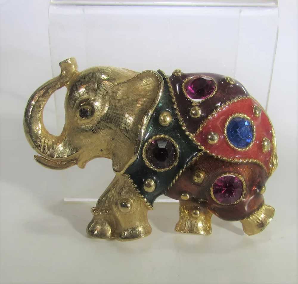 Gold Tone Elephant Trunk Up Enamelled and Variety… - image 3