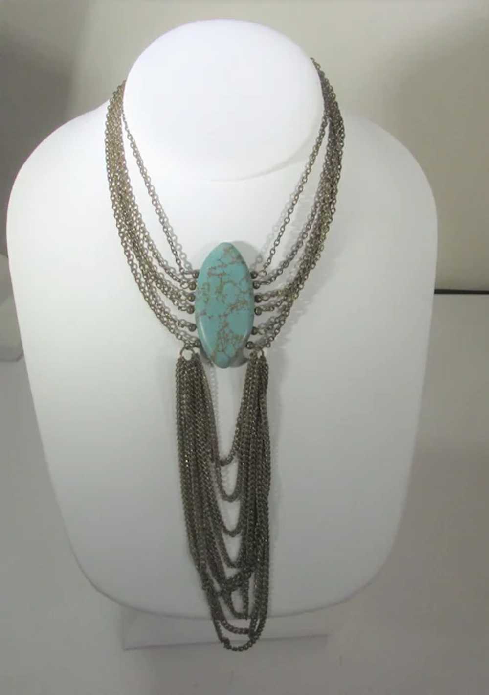 Vintage Six Strand Necklace With Faux Turquoise C… - image 6