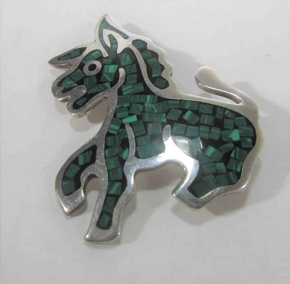 Sterling Silver Mexican Donkey Pin with Inlaid Ma… - image 11