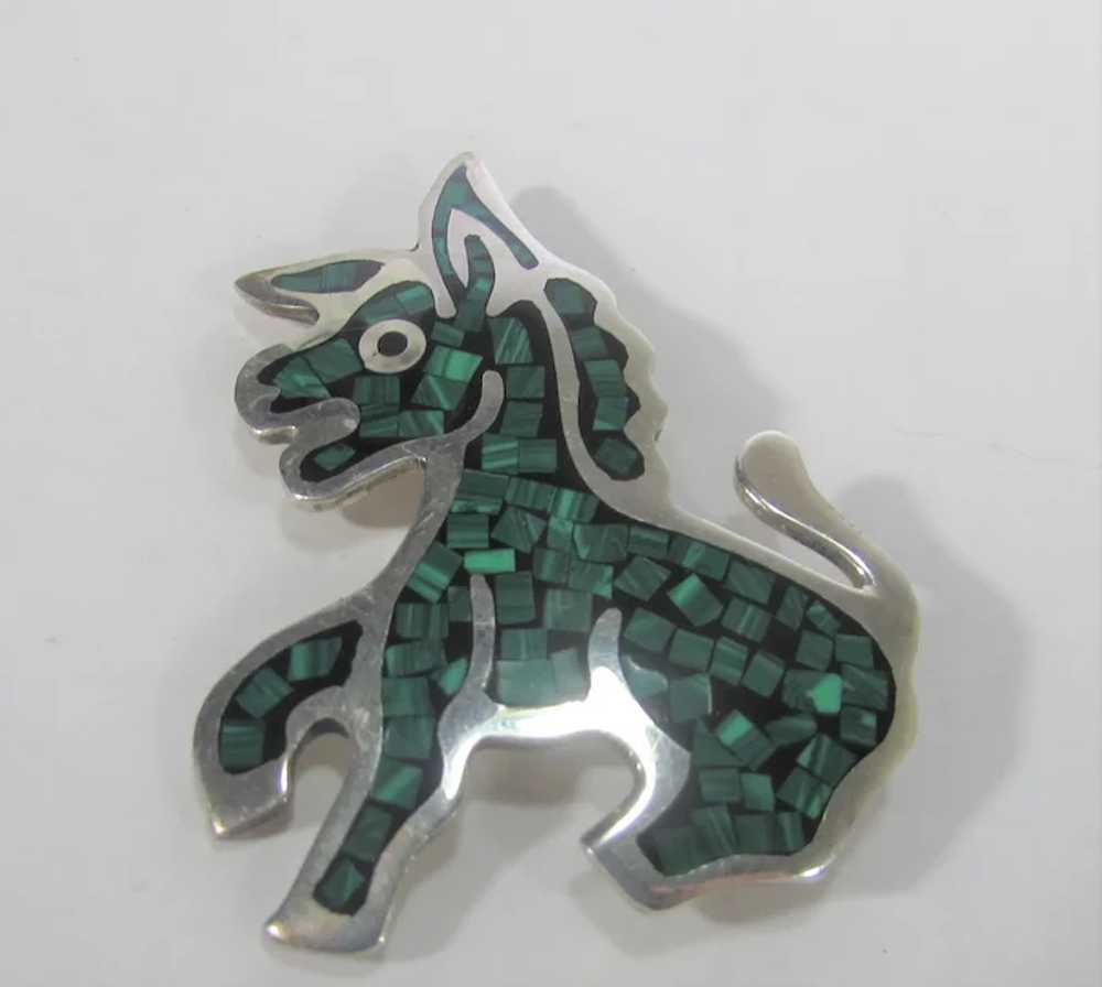 Sterling Silver Mexican Donkey Pin with Inlaid Ma… - image 12