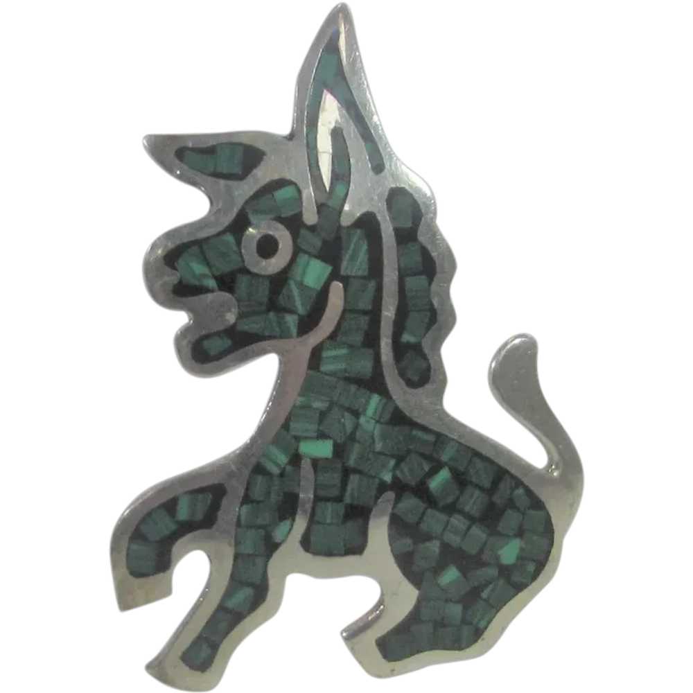 Sterling Silver Mexican Donkey Pin with Inlaid Ma… - image 1