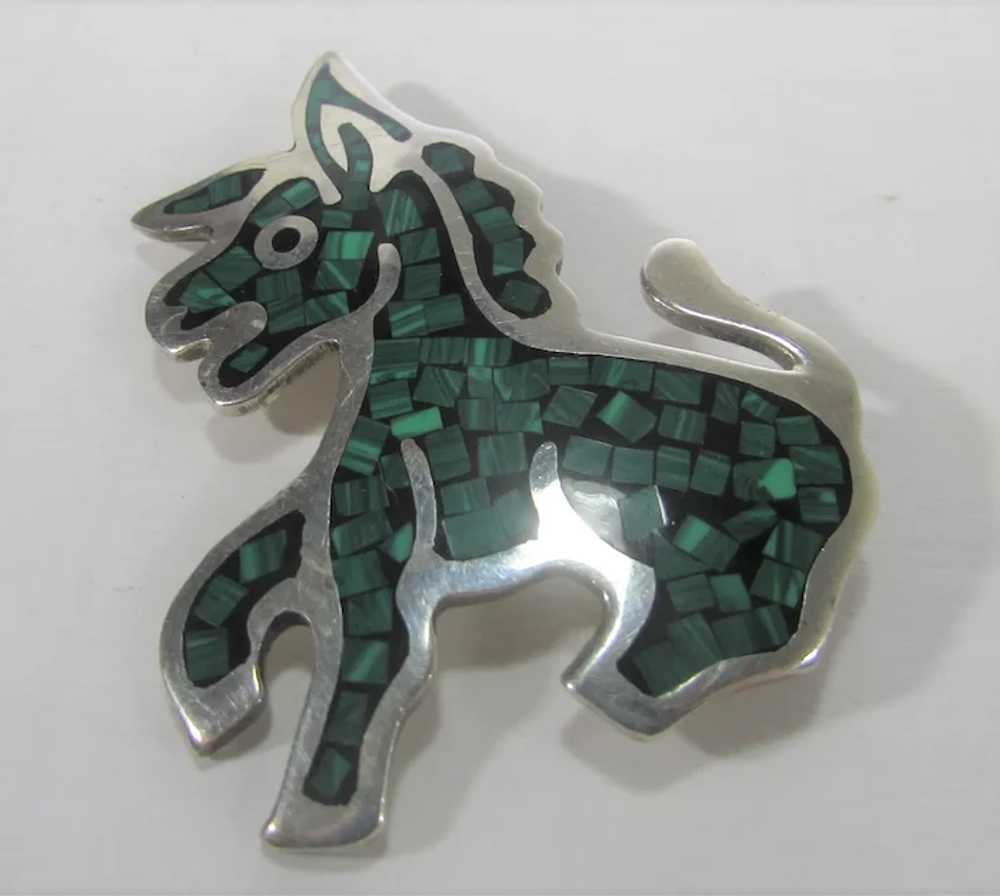 Sterling Silver Mexican Donkey Pin with Inlaid Ma… - image 2