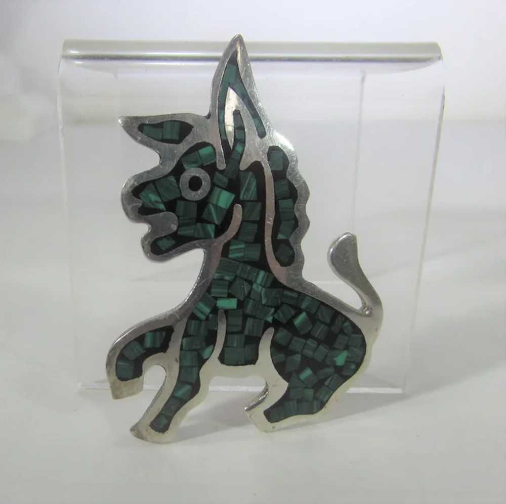 Sterling Silver Mexican Donkey Pin with Inlaid Ma… - image 3