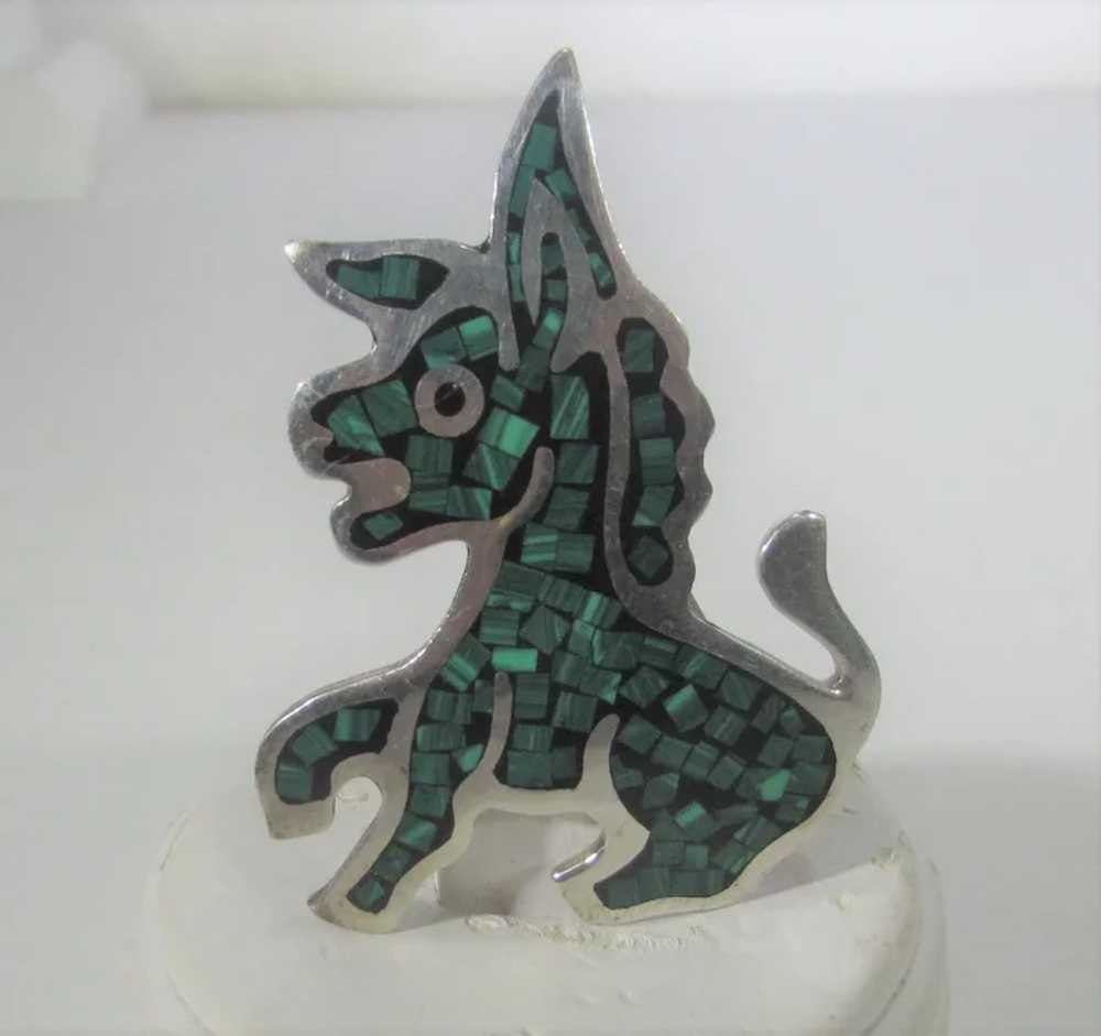 Sterling Silver Mexican Donkey Pin with Inlaid Ma… - image 4