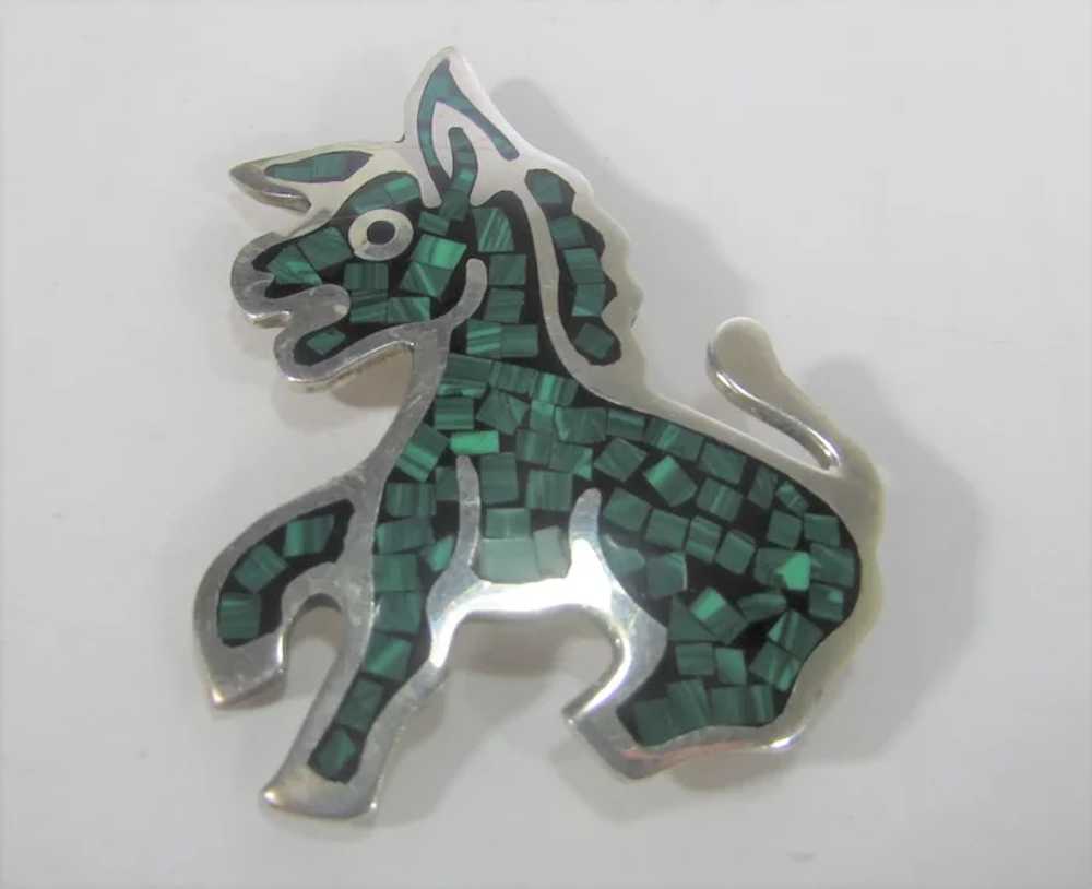 Sterling Silver Mexican Donkey Pin with Inlaid Ma… - image 8