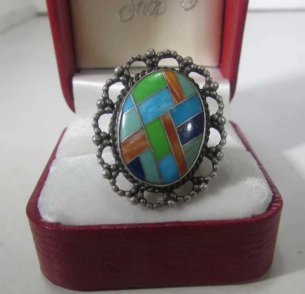 Native American Sterling Silver Mosaic Ring by Na… - image 10