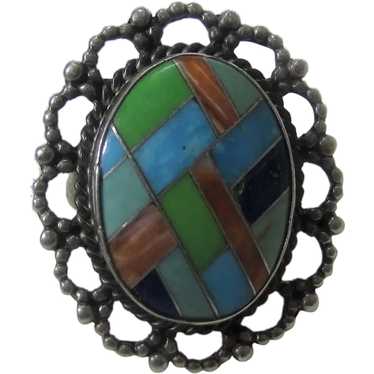 Native American Sterling Silver Mosaic Ring by Na… - image 1