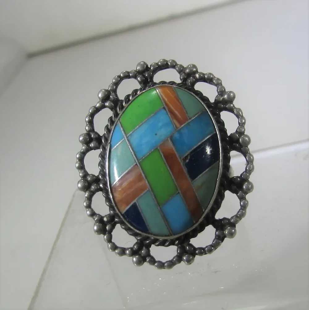 Native American Sterling Silver Mosaic Ring by Na… - image 2