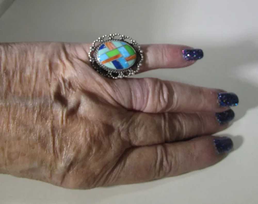 Native American Sterling Silver Mosaic Ring by Na… - image 3