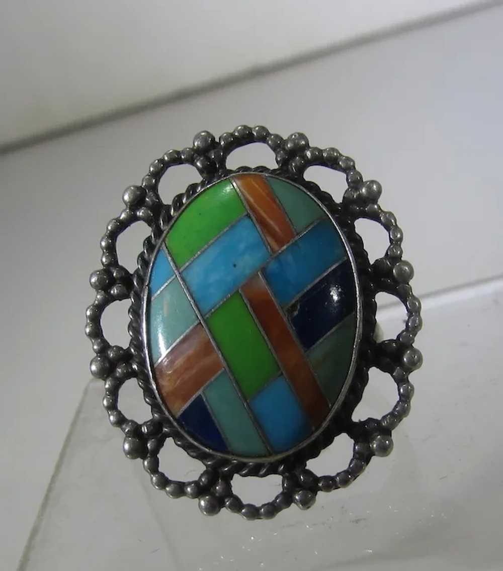 Native American Sterling Silver Mosaic Ring by Na… - image 4