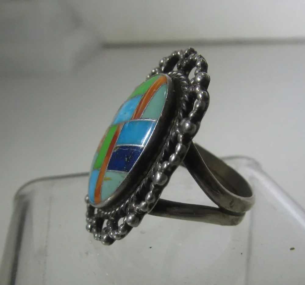 Native American Sterling Silver Mosaic Ring by Na… - image 5