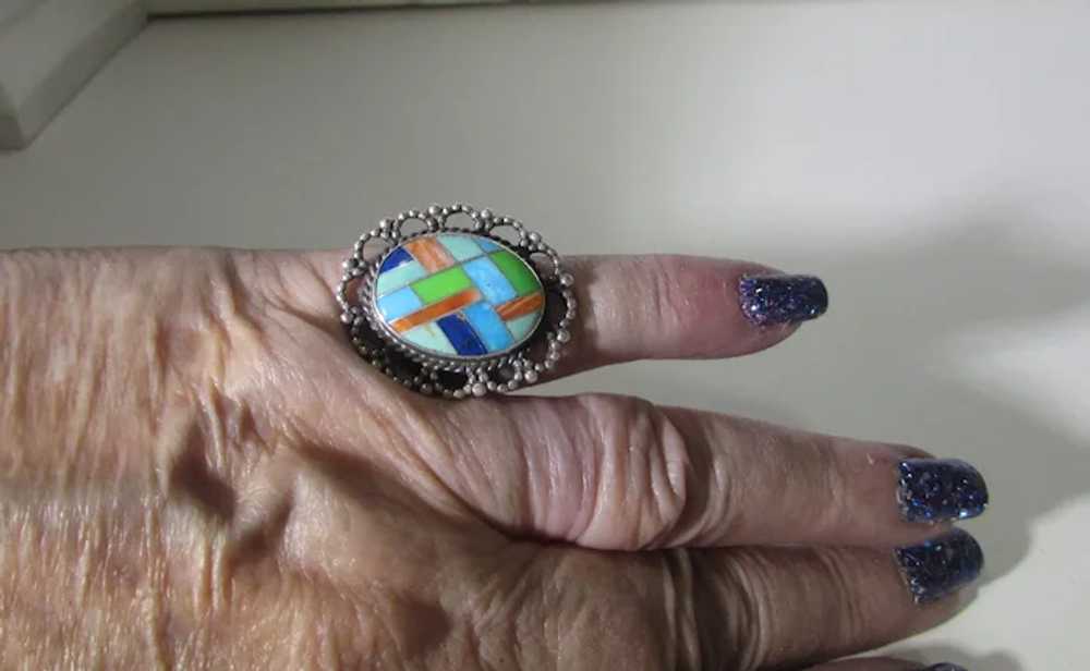 Native American Sterling Silver Mosaic Ring by Na… - image 7