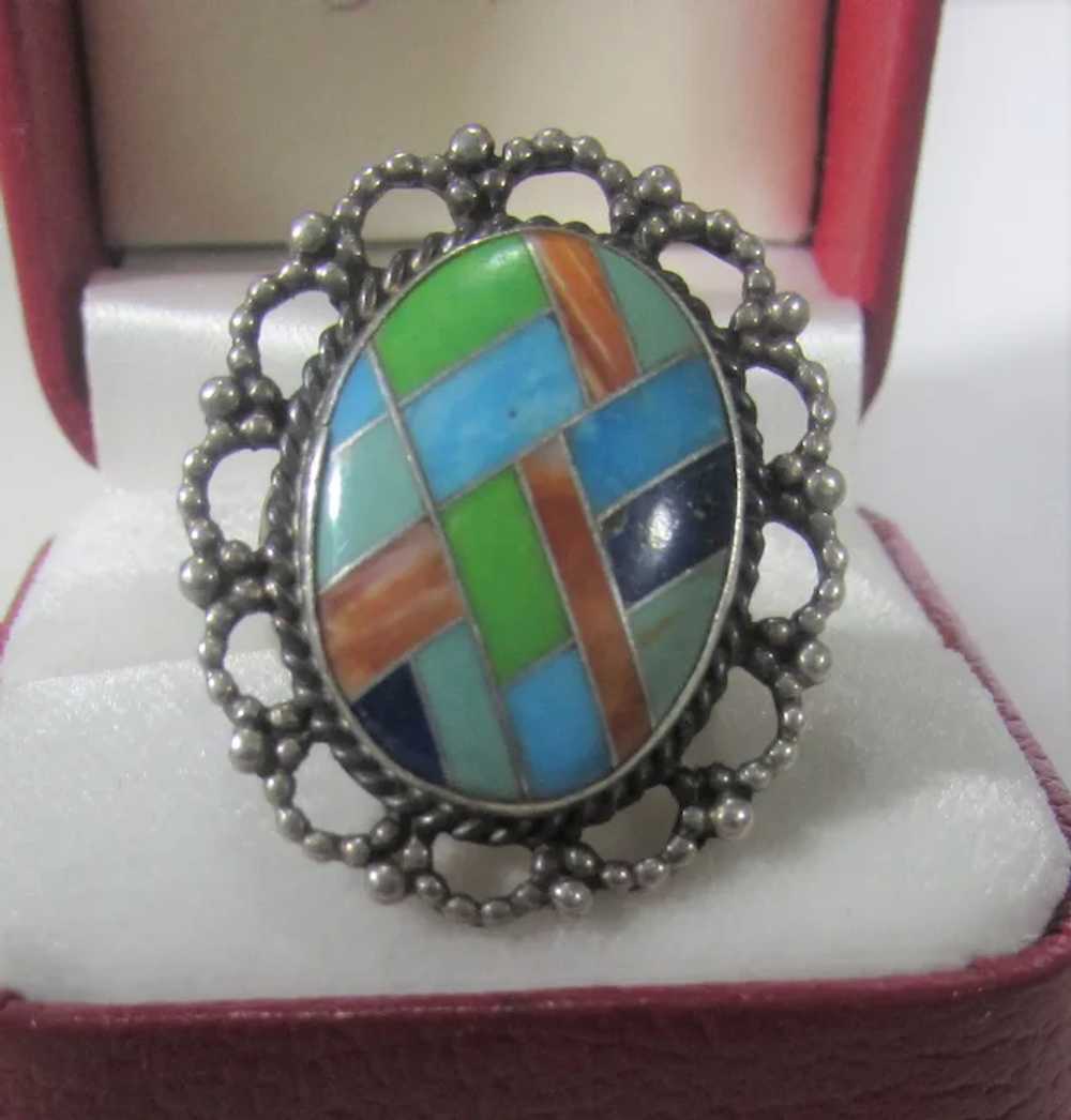 Native American Sterling Silver Mosaic Ring by Na… - image 8