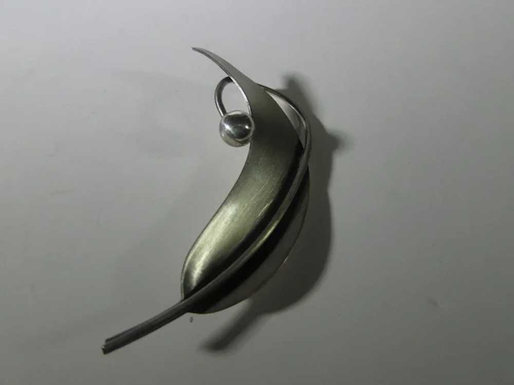 Sterling Silver Modernist Leaf Pin by Jewelart - image 11